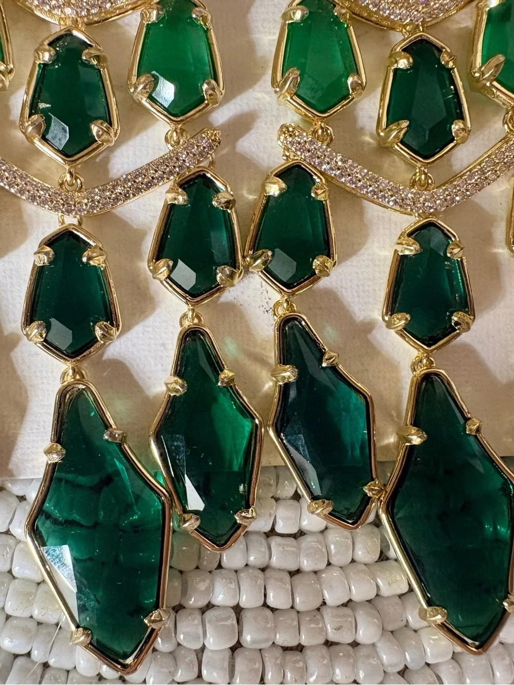 Kendra Scott Gold-Tone Emerald Green Multi-Drop Chandelier Earrings - Picture 4 of 8